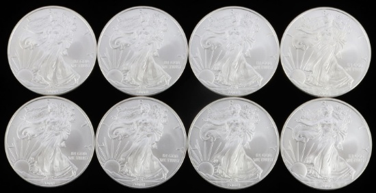 LOT OF 8 2008 1 OZT SILVER AMERICAN EAGLE BU COINS
