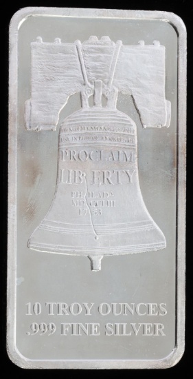 LIBERTY BELL 10 OZ OUNCE 999 FINE SILVER BAR INGOT