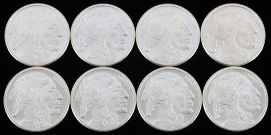 LOT OF 8 1 OZT OUNCE OF .999 SILVER BUFFALO ROUNDS