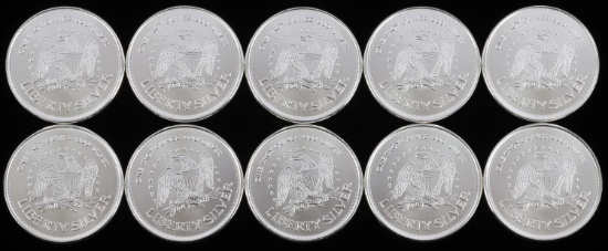 LOT OF 10 ONE OUNCE LIBERTY SILVER BULLION