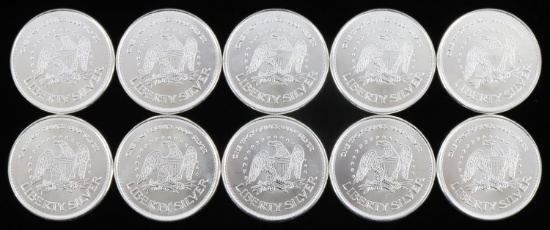 LOT 10 1 OZT OUNCE .999 FINE SILVER A MARK ROUNDS