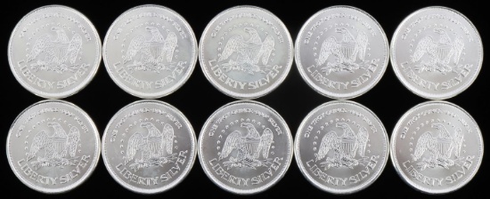 LOT 10 1 OZT OUNCE .999 FINE SILVER A MARK ROUNDS