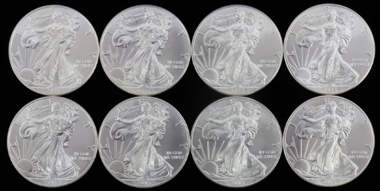 8 2015 1 OZT SILVER AMERICAN EAGLE BU COIN LOT