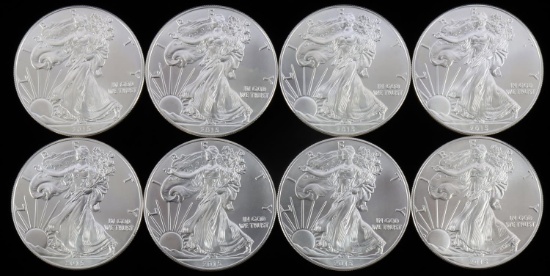 8 2015 1 OZT SILVER AMERICAN EAGLE BU COIN LOT