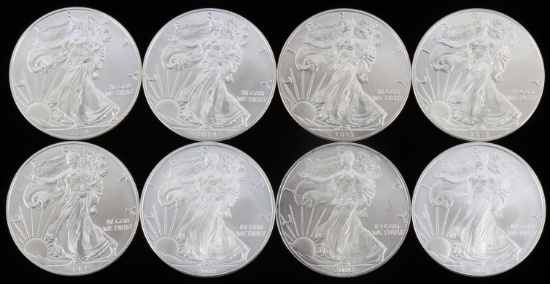 8 MIX DATE 1 OUNCE SILVER AMERICAN EAGLE COIN LOT