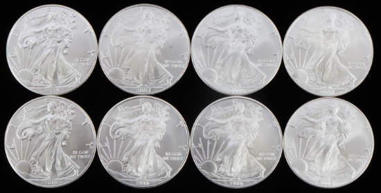 8 MIX DATE 1 OUNCE SILVER AMERICAN EAGLE COIN LOT