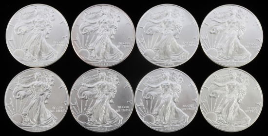 8 MIX DATE 1 OUNCE SILVER AMERICAN EAGLE COIN LOT