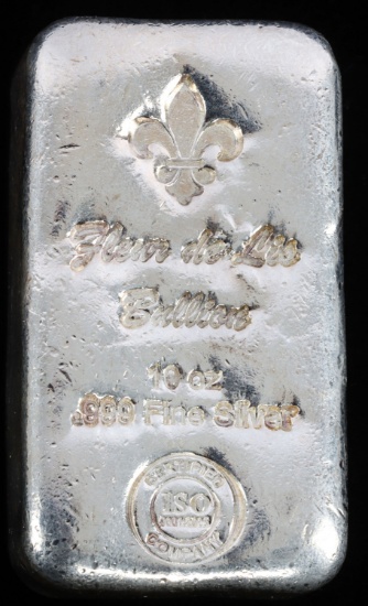 10 OZT .999 FINE SILVER BULLION BAR FLEUR DE LIS