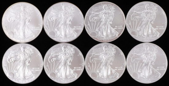 LOT OF 8 MIXED DATE SILVER AMERICAN BU EAGLE COINS