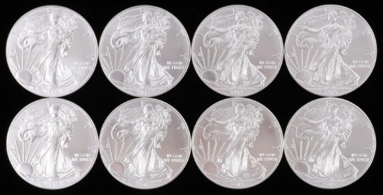 LOT OF 8 2015 SILVER AMERICAN EAGLE BU COINS