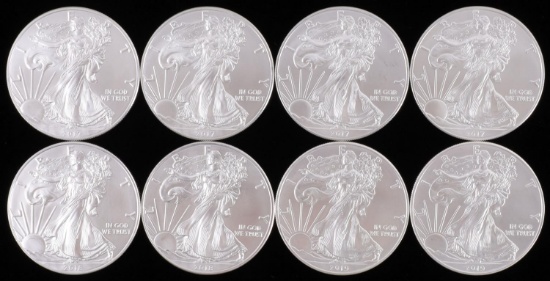 LOT OF 8 MIXED DATE SILVER AMERICAN BU COINS