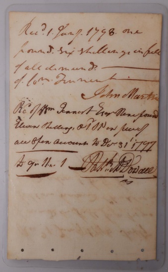 1798 SLAVE TRADE SALE RECEIPT SIGNED DOCUMENT