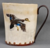 HAND PAINTED TEAL & GOOSE HORN DRINKING CUP