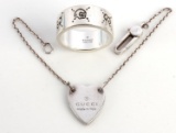 GUCCI SILVER GHOST RING AND HEART BRACELET LOT