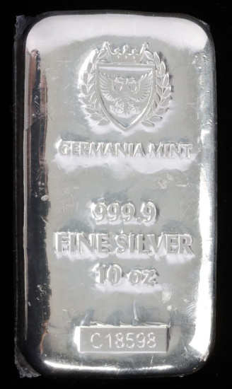 GERMANIA MINT .999 FINE SILVER 10 OZT BAR INGOT