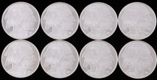 LOT 8 .999 FINE SILVER BUFFALO 1 OZT OUNCE ROUNDS