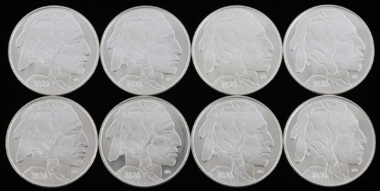 LOT 8 .999 FINE SILVER BUFFALO 1 OZT OUNCE ROUNDS