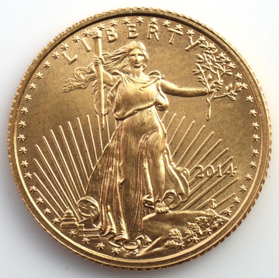 2014 GOLD 1/10 OZT OUNCE AMERICAN EAGLE BU COIN