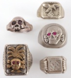 LOT OF 5 WWII GERMAN LUFTWAFFE TOTENKOPF RING LOT