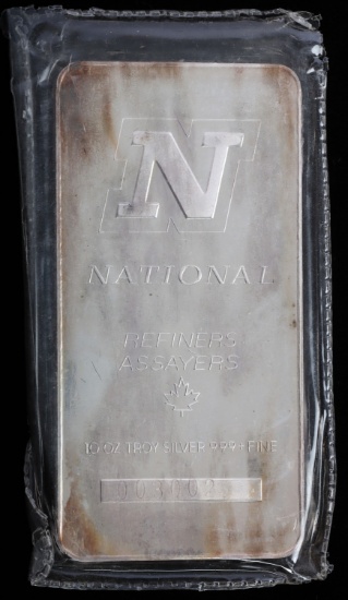 NATIONAL 10 OZT OUNCE .999 FINE SILVER BAR INGOT