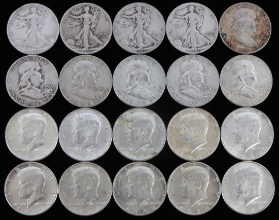 $10 FACE VALUE 90% SILVER HALF DOLLAR COIN LOT