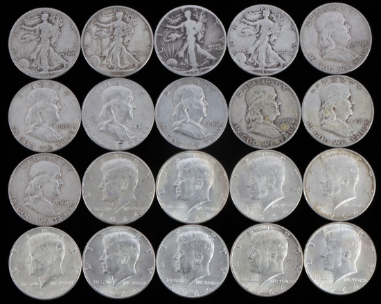 $10 FACE VALUE 90% SILVER HALF DOLLAR COIN LOT