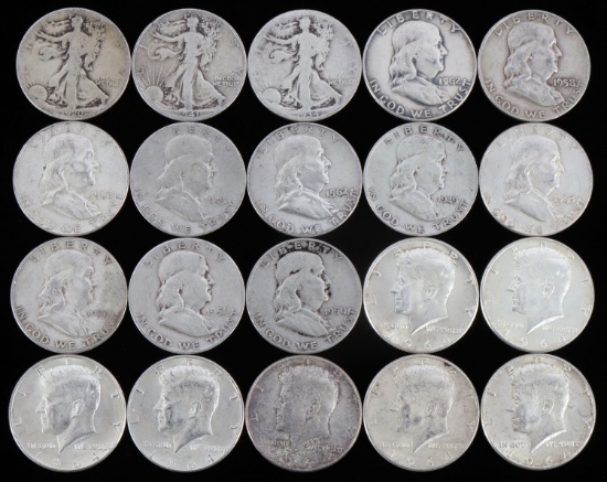 $10 FACE VALUE 90% SILVER HALF DOLLAR COIN LOT