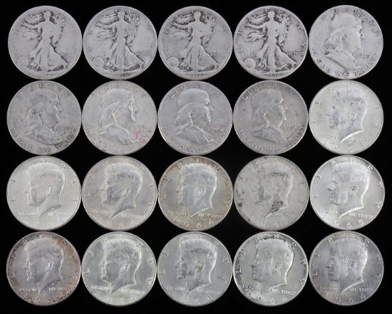 $10 FACE VALUE 90% SILVER HALF DOLLAR COIN LOT