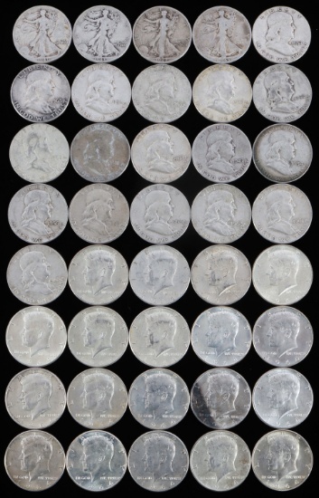 $20 FACE VALUE 90% SILVER HALF DOLLAR COIN LOT