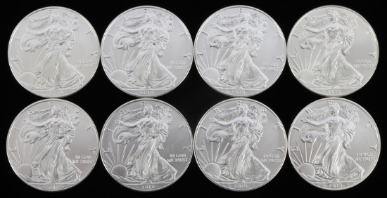8 SILVER AMERICAN EAGLE 1 OZT BU COINS 2012 & 2019