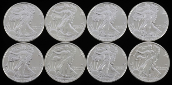 LOT OF 8 ONE OUNCE 999 FINE SILVER BULLION ROUNDS