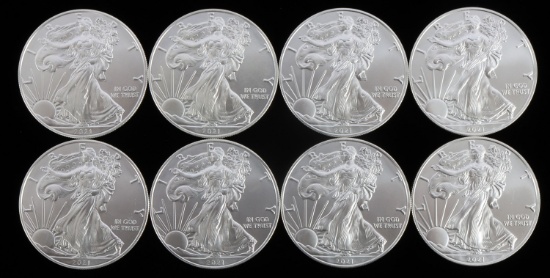 LOT 8 2021 1 OZT OUNCE SILVER AMERICAN EAGLE COINS