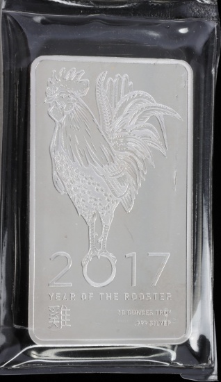 2027 ROOSTER YEAR 10 OZT OUNCE 999 FINE SILVER BAR