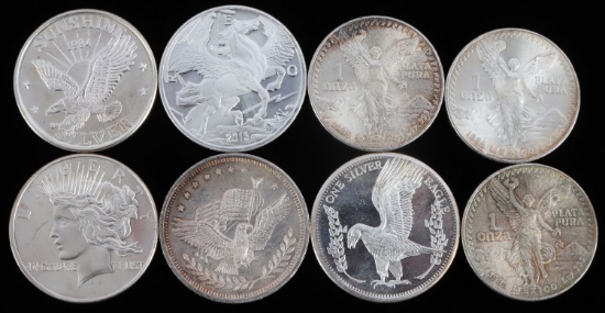 LOT OF 8 SILVER BULLION ROUNDS .999 FINE