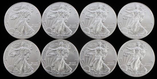 8 2015 SILVER AMERICAN EAGLE 1 OZT OUNCE BU COINS