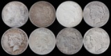 LOT OF 8 COINS 6 SILVER PEACE & 2 MORGAN DOLLARS