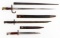 3 FRENCH BRITISH & SPANISH BAYONETS WITH SCABBARDS