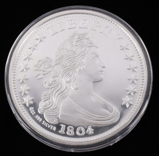 4 OZT SILVER ROUND BOWED LIBERTY DESIGN