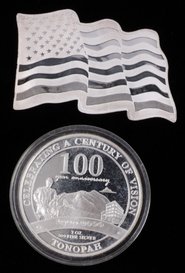 LOT OF 2 SILVER FLAG & TONOPAH ROUNDS 3 OZT TOTAL