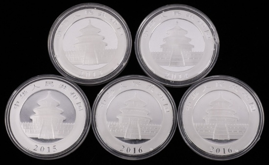LOT OF 5 1 OZT SILVER ROUNDS FORBIDDEN CITY PANDA