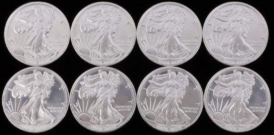 LOT OF 8 SILVER BULLION 1 OZT ROUNDS LIBERTY