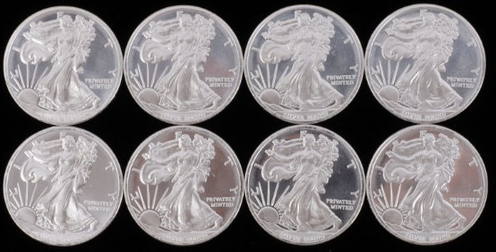 LOT OF 8 SILVER BULLION 1 OZT ROUNDS LIBERTY