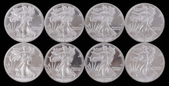 LOT OF 8 SILVER BULLION 1 OZT ROUNDS LIBERTY