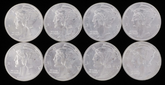 LOT OF 8 SILVER BULLION 1 OZT ROUNDS MERCURY DIME