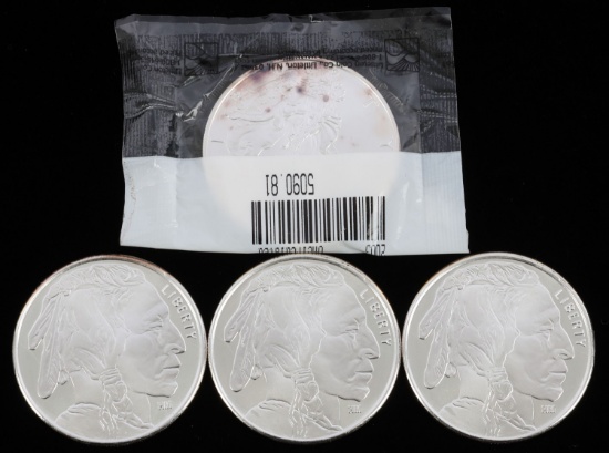 1 2003 SILVER AMERICAN EAGLE & 3 BUFFALO ROUNDS