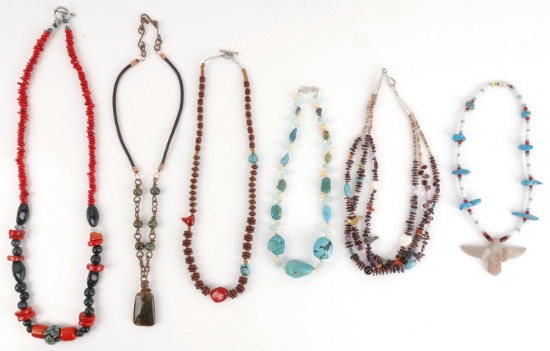 LOT OF 6 SOUTHWESTERN TRIBAL BEAD NECKLACES