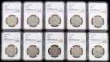LOT OF 10 NGC SILVER FRANKLIN HALF DOLLAR COINS