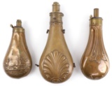 LOT 3 ANTIQUE POWDER FLASK G&JW HAWKSLEY W BARTRAM