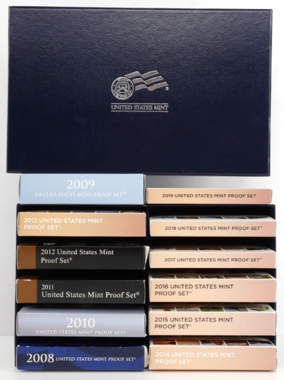 2008 TO 2019 U.S. MINT PROOF 12 SET LOT