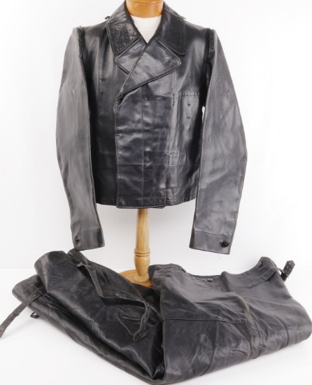 WWII GERMAN WAFFEN SS LEATHER PANZER WRAP & PANTS
